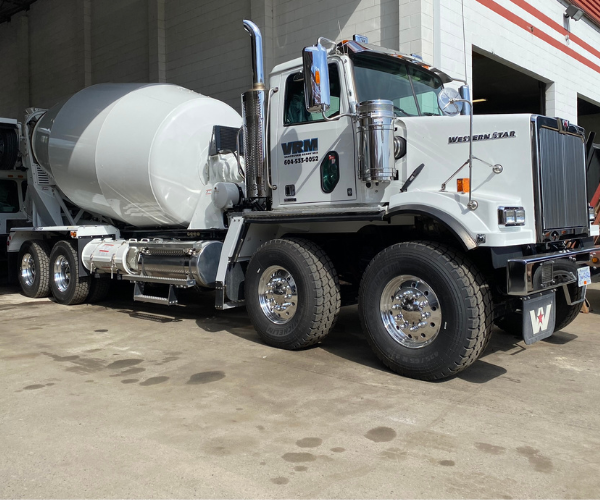VRM concrete truck parked at facility – premium fleet from trusted concrete suppliers Surrey.