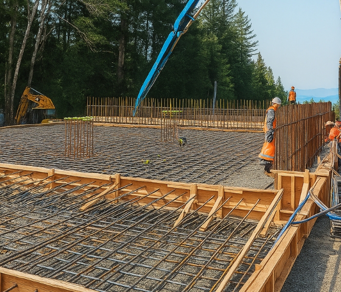Concrete foundation work underway for Powell River drinking water system infrastructure upgrade.